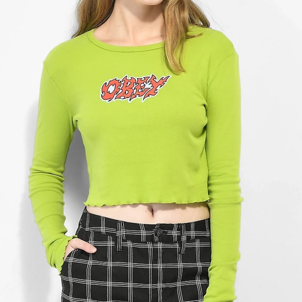 OBEY Flames Long Sleeve Crop Tee from Zumiez
